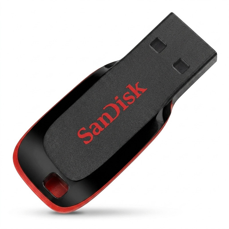 فلش مموری 64 گیگابایت سن دیسک مدل Cruzer Blade CZ50 با رابط USB 2.0، بدنه مات مقاوم در برابر اثر انگشت، قابلیت رمزگذاری نرمافزاری و شیار اتصال بند