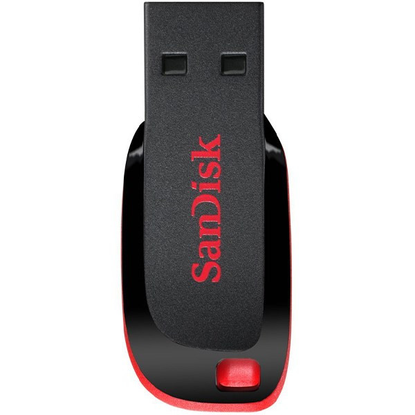 فلش مموری 64 گیگابایت سن دیسک مدل Cruzer Blade CZ50 با رابط USB 2.0، بدنه مات مقاوم در برابر اثر انگشت، قابلیت رمزگذاری نرمافزاری و شیار اتصال بند