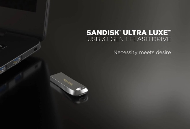 فلش مموری سن دیسک مدل Ultra Luxe ظرفیت 256 گیگابایت، رابط USB 3.1، سرعت خواندن 150 مگابایت بر ثانیه، بدنه فلزی مقاوم، پشتیبانی از نرمافزار کدگذاری اطلاعات