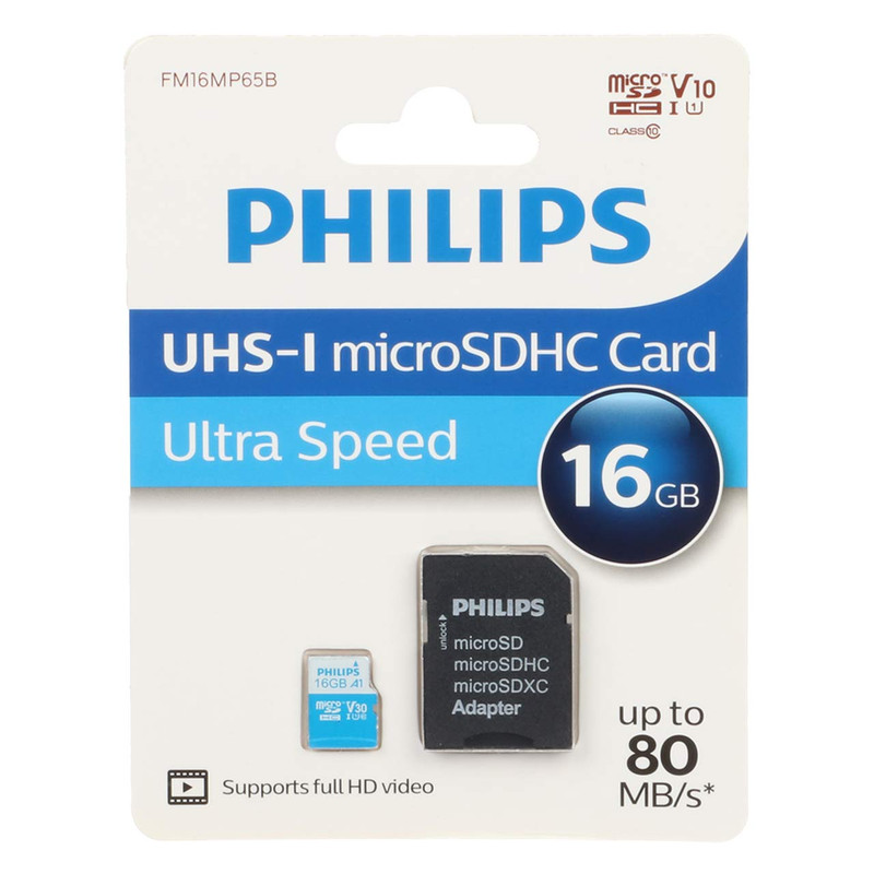 کارت حافظه microSDHC فیلیپس مدل FM16MP65B کلاس 10 استاندارد U1 ظرفیت 16 گیگابایت به همراه آداپتور
