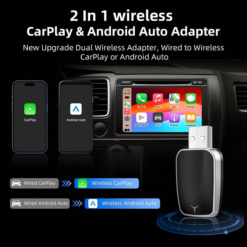 کارپلی و اندروید اتو مدل 2in1 به همراه مبدل USB به USB-C