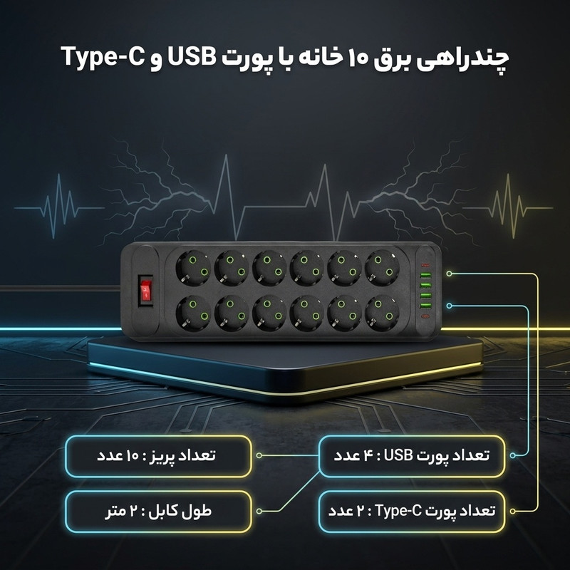 چندراهی برق پاورسوکت مدل F35U-Type-C