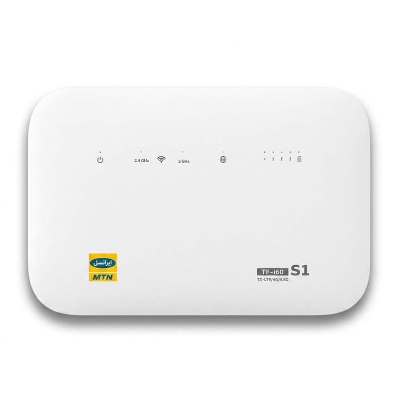 مودم 4G/TD-LTE خانگی ایرانسل مدل TF-i60 S1 با پشتیبانی همزمان 32 کاربر، 4 شبکه بیسیم مستقل، 4 پورت LAN، آنتن 5dBi و سیمکارت 300 گیگابایت اینترنت 6 ماهه